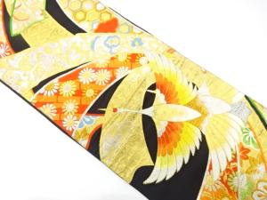 アンティーク　鶴に束ね熨斗・花・古典柄織り出し袋帯（着用可）